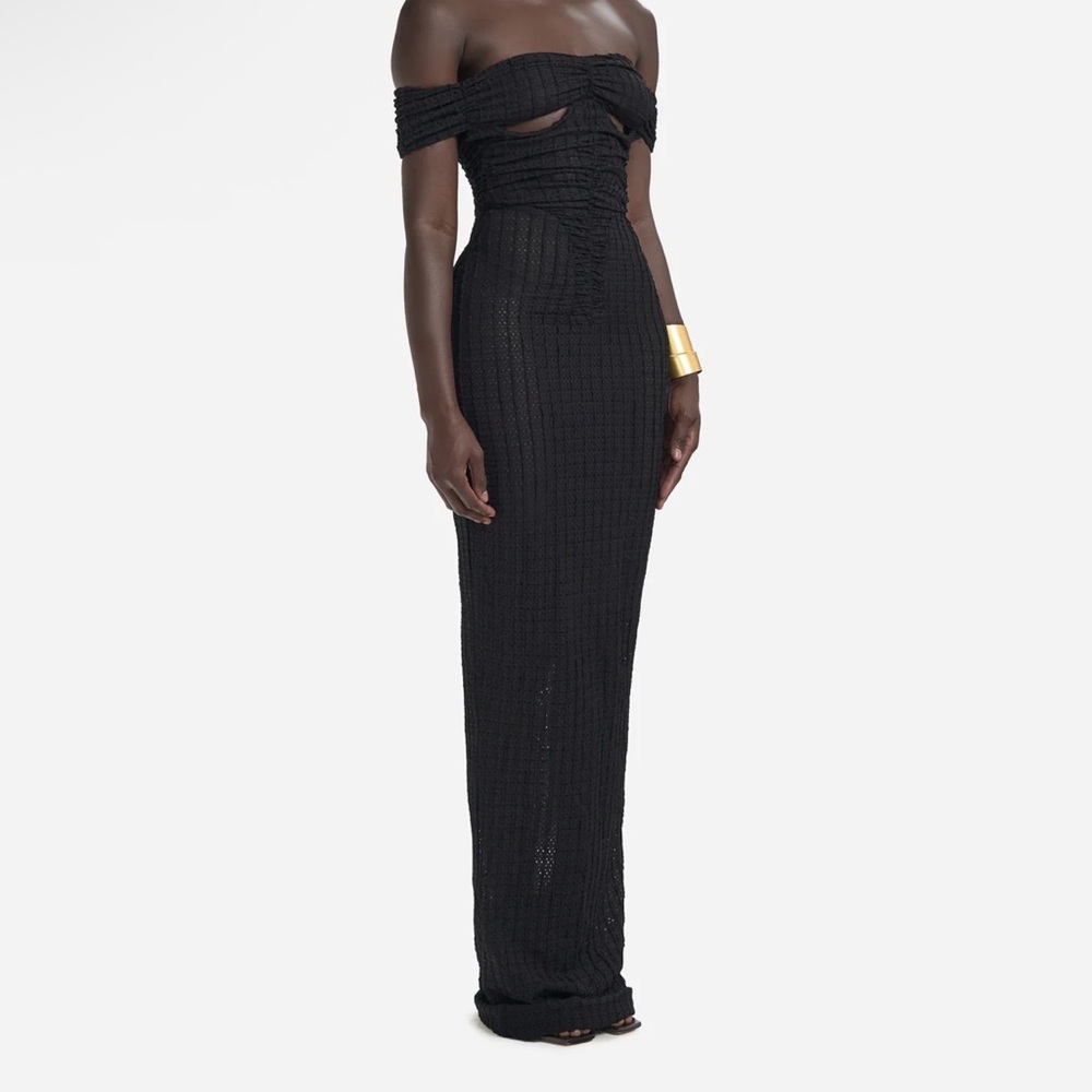 Strapless Black Maxi Dress with Cutout Detail